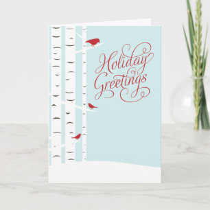 Cartes Pour Fêtes Annuelles Birch Trees et Bonnes Fêtes d'oiseaux d'hiver