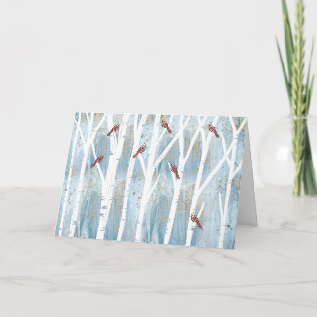 Cartes Pour Fêtes Annuelles Birch Trees et Red Cardinal Birch (Devant)