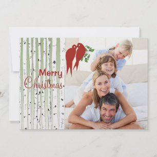 Cartes Pour Fêtes Annuelles Birch Trees Inséparables rouges Joyeux Noël