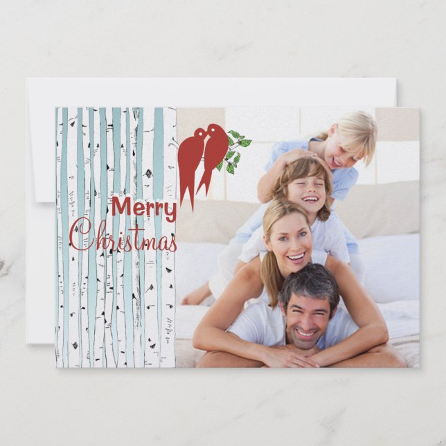 Cartes Pour Fêtes Annuelles Birch Trees Inséparables rouges Joyeux Noël (Devant)