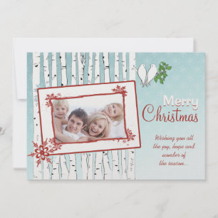 Cartes Pour Fêtes Annuelles Birch Trees Oiseaux blancs Red Joyeux Noël
