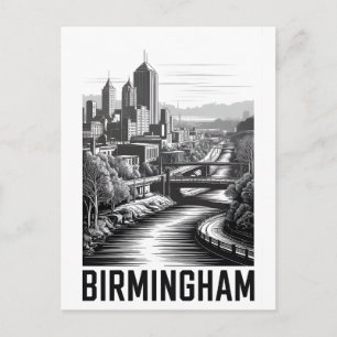 Cartes Pour Fêtes Annuelles Birmingham Alabama Skyline Noir et Blanc Gravure s