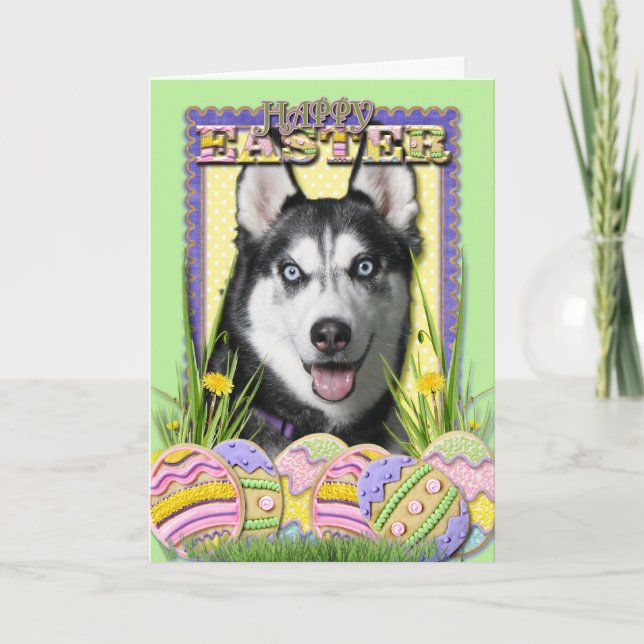 Cartes Pour Fêtes Annuelles Biscuits d'oeuf de pâques - chien de traîneau (Devant)