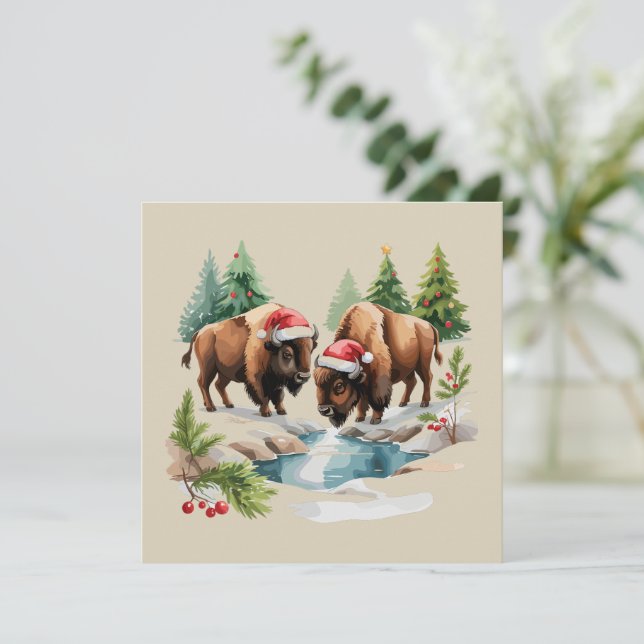 Cartes Pour Fêtes Annuelles Bison de Noël Animal Faune Sauvage de l'Ouest (Debout devant)