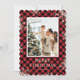 Cartes Pour Fêtes Annuelles Bison rouge étincelant Plaid Photo Joyeux Noël
