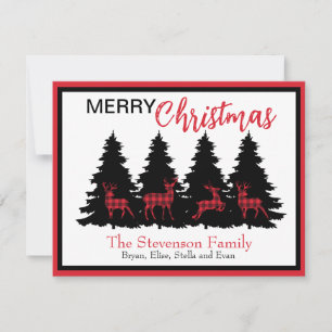 Cartes Pour Fêtes Annuelles Bison rouge rustique noir Plaid Deer and Trees