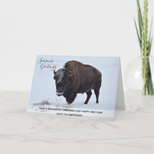 Cartes Pour Fêtes Annuelles Bison sauvage de Buffalo Coutume de neige hivernal