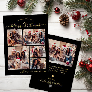 Cartes Pour Fêtes Annuelles Black and Gold 5 Photo Collage moderne Noël