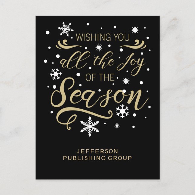 Cartes Pour Fêtes Annuelles Black and Gold Elegant Modern Business vacances (Devant)