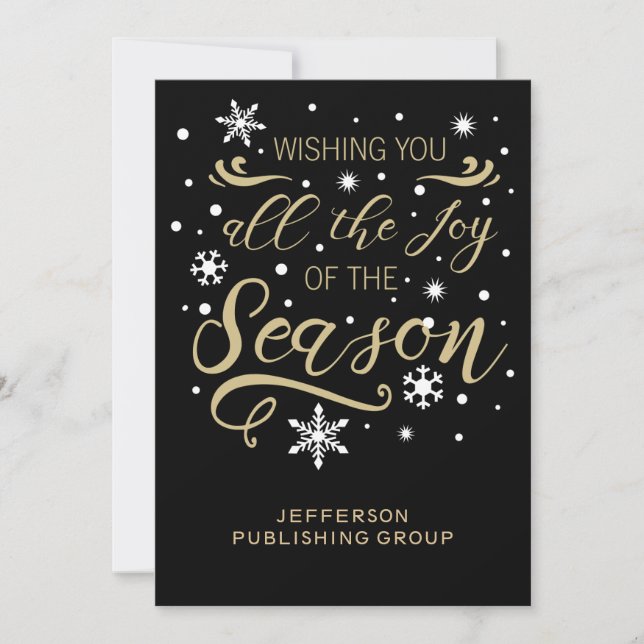 Cartes Pour Fêtes Annuelles Black and Gold Elegant Modern Business vacances (Devant)