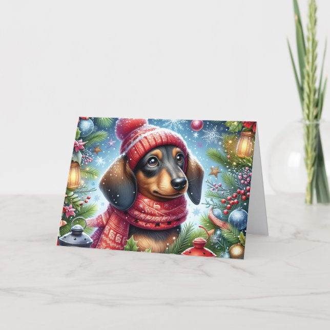 Cartes Pour Fêtes Annuelles Black and Tan Dachshund Christmas (Devant)