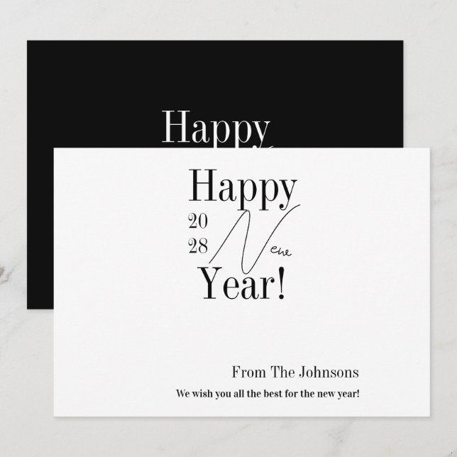 Cartes Pour Fêtes Annuelles Black and White New Year's Eve (Devant / Derrière)