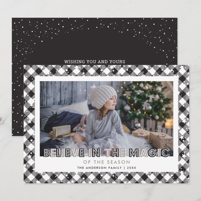 Cartes Pour Fêtes Annuelles Black Believe In the Magic Photo Christmas Cards (Devant / Derrière)