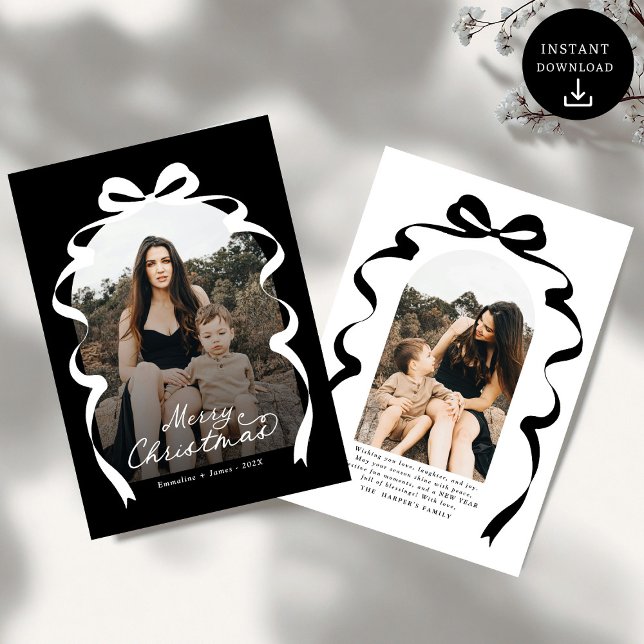 Cartes Pour Fêtes Annuelles Black Bow Photo Joyeux Arche de Noël (Créateur téléchargé)