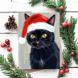 Cartes Pour Fêtes Annuelles Black Cat Christmas Painting Santa Hat