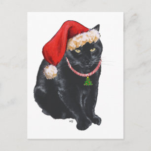 Cartes Pour Fêtes Annuelles Black Cat in Santa Hat