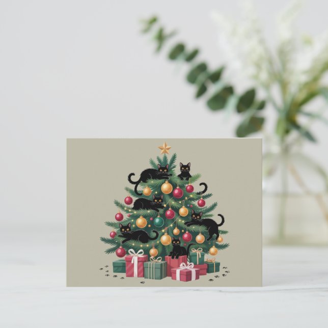 Cartes Pour Fêtes Annuelles Black Cats Noël Arbre Amoureux des chats Lumières  (Debout devant)