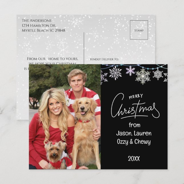 Cartes Pour Fêtes Annuelles Black Christmas Family Photo Pets Message (Devant / Derrière)