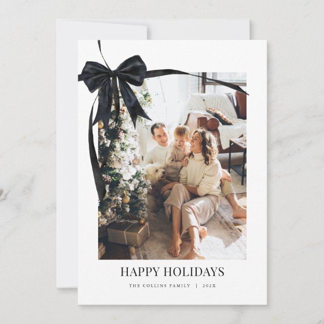 Cartes Pour Fêtes Annuelles Black Coquette Bow Photo de Noël (Devant)