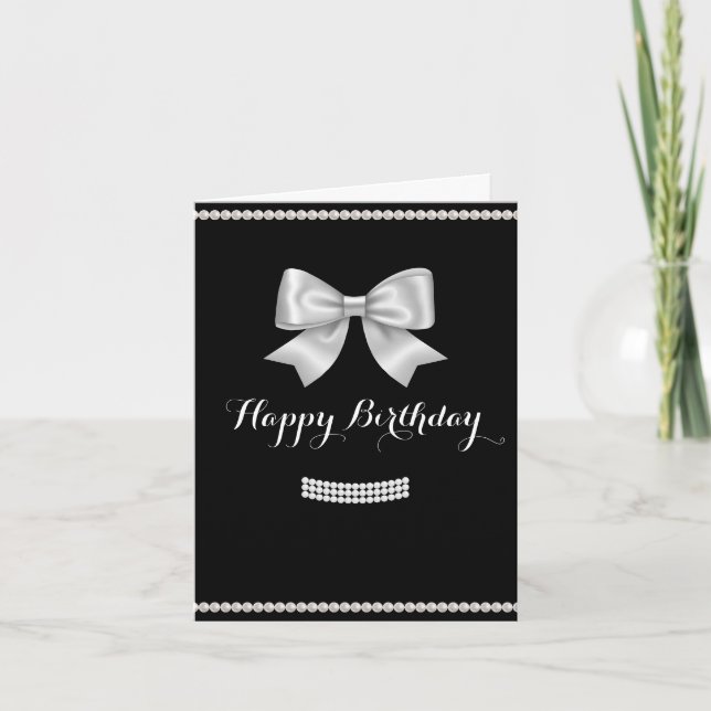 Cartes Pour Fêtes Annuelles Black élégant arc perle Joyeux anniversaire (Devant)