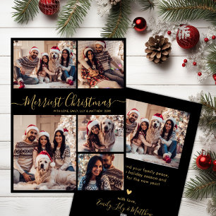 Cartes Pour Fêtes Annuelles Black Gold 5 Photo Collage plus joli Noël