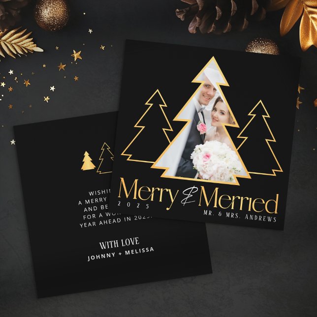 Cartes Pour Fêtes Annuelles Black & Gold Christmas Tree photo nouvellement app (Créateur téléchargé)