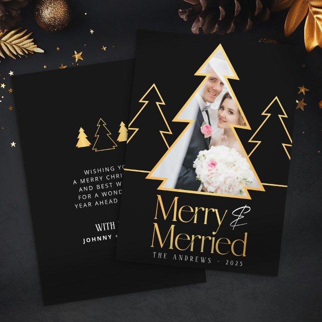 Cartes Pour Fêtes Annuelles Black & Gold Christmas Tree photo nouvellement app (Créateur téléchargé)