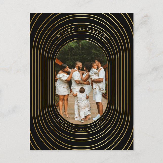 Cartes Pour Fêtes Annuelles Black Gold Custom Photo Famille (Devant)