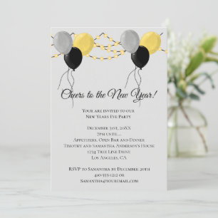 Cartes Pour Fêtes Annuelles Black Gold Gris Ballotte Lumières Nouvel An Soirée