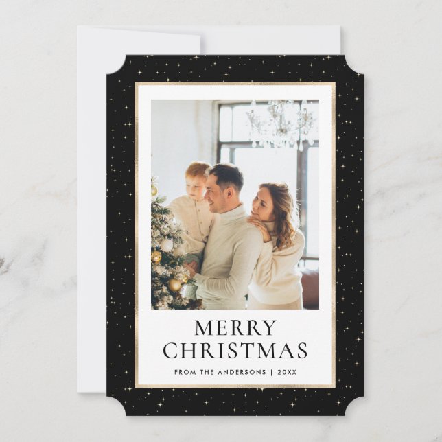 Cartes Pour Fêtes Annuelles Black Gold Joyeux Noël Photo (Devant)