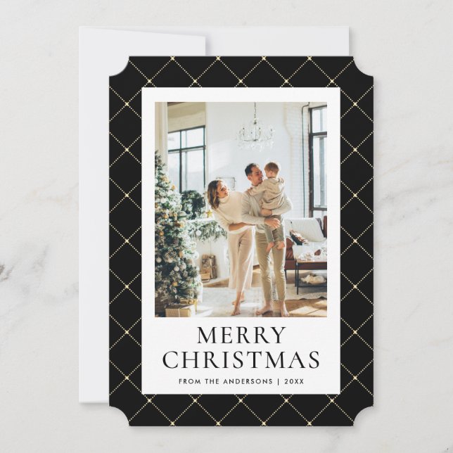 Cartes Pour Fêtes Annuelles Black Gold Joyeux Noël Photo (Devant)