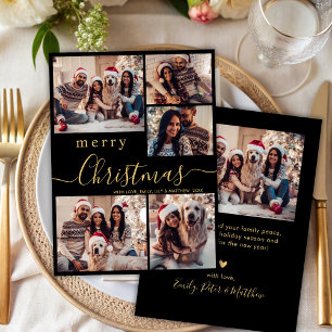 Cartes Pour Fêtes Annuelles Black Gold moderne 5 Photo Collage Noël