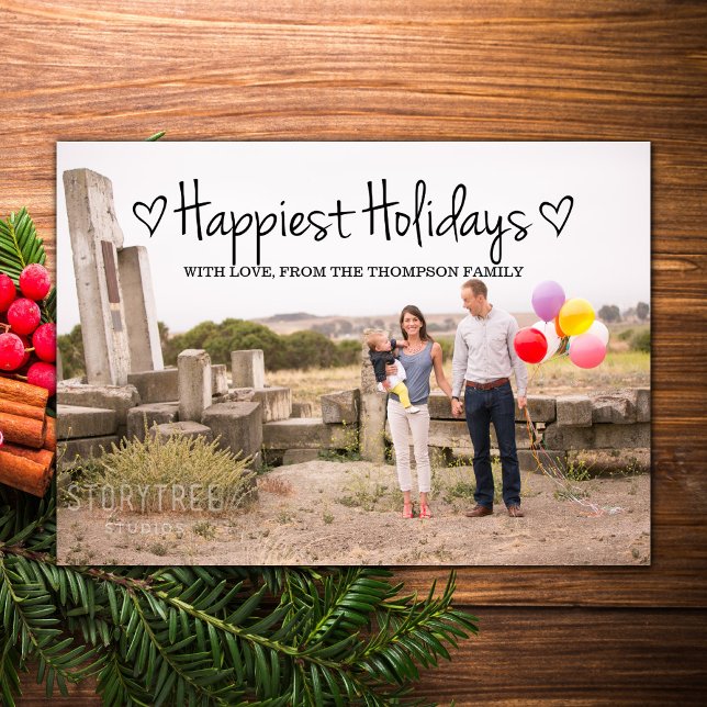 Cartes Pour Fêtes Annuelles Black Happest Holidays Photo Flat Card (Black Happiest Holidays Photo Card)
