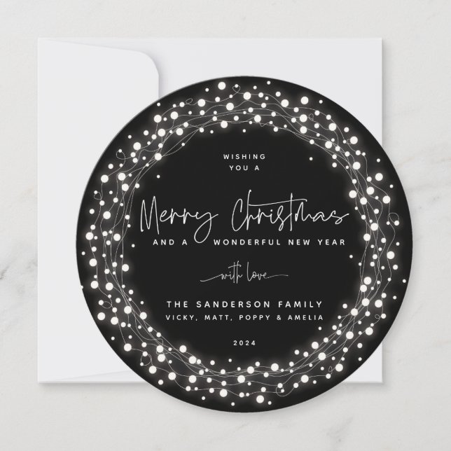 Cartes Pour Fêtes Annuelles Black Joyeux Noël Script Éclairage (Devant)