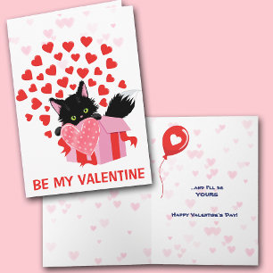 Cartes Pour Fêtes Annuelles Black Kitten Coeur rose Saint Valentin