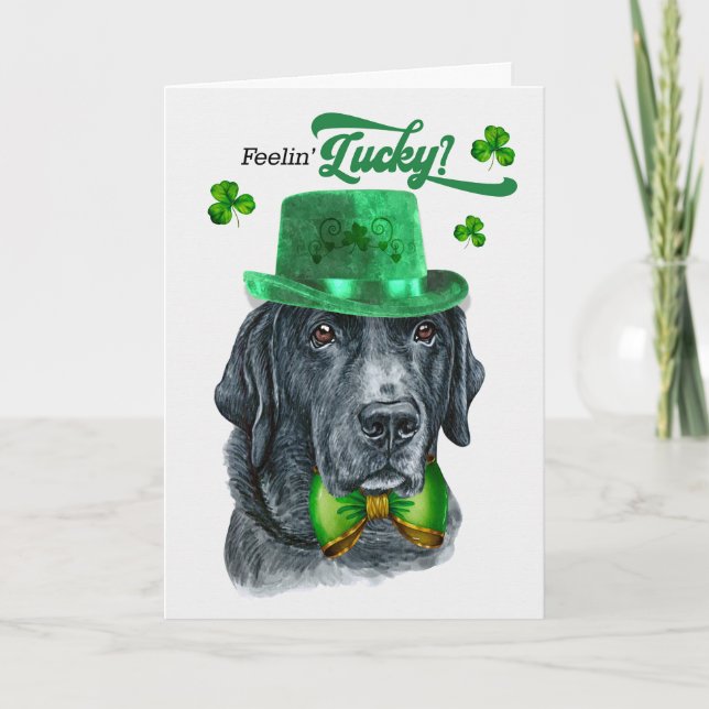 Cartes Pour Fêtes Annuelles Black Lab Dog Feelin' Lucky St Patrick's Day (Devant)