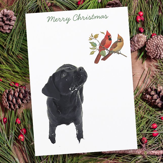 Cartes Pour Fêtes Annuelles Black Lab Joyeux Noël mignonne Chien Oiseau Labrad (Créateur téléchargé)
