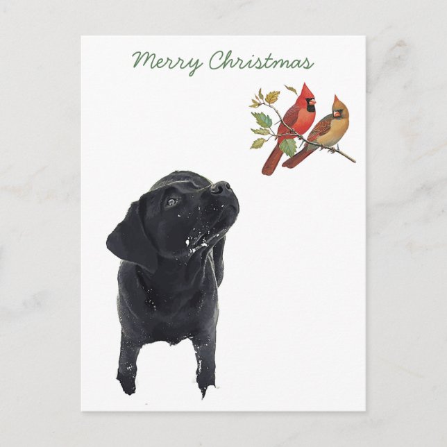 Cartes Pour Fêtes Annuelles Black Lab Joyeux Noël Mignonne Chien Oiseaux Labra (Devant)