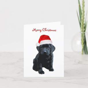 Cartes Pour Fêtes Annuelles Black Lab Merry Christmas Labrador Puppy Père Noël