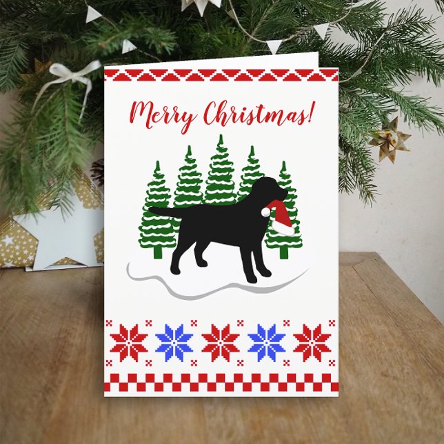 Cartes Pour Fêtes Annuelles Black Labrador Noël Arbres À feuillage persistant (Black Labrador Evergreen Trees Christmas Cards for Black Labrador Owners.  Silhouette design.)