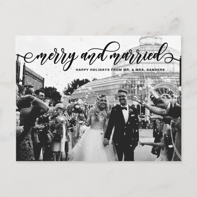 Cartes Pour Fêtes Annuelles Black Merry & Married Calligraphy Mariage Holiday (Devant)