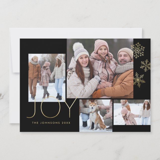 Cartes Pour Fêtes Annuelles Black Modern Gold Simple Multi-photo (Devant)