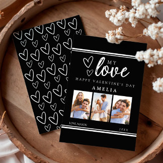 Cartes Pour Fêtes Annuelles Black Modern Happy Valentine's Photo Collage Card