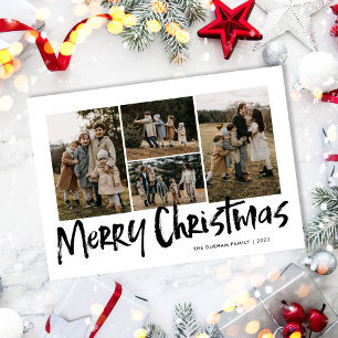 Cartes Pour Fêtes Annuelles Black Modern Letters Quatre Photo Joyeux Noël