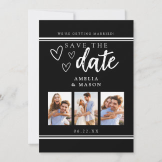 Cartes Pour Fêtes Annuelles Black Modern Photo Collage Save the Date