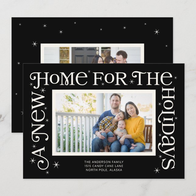 Cartes Pour Fêtes Annuelles Black New Home for the Holidays Photo  (Devant / Derrière)