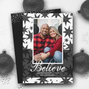 Cartes Pour Fêtes Annuelles Black Parties scintillant Stars Photo de Noël