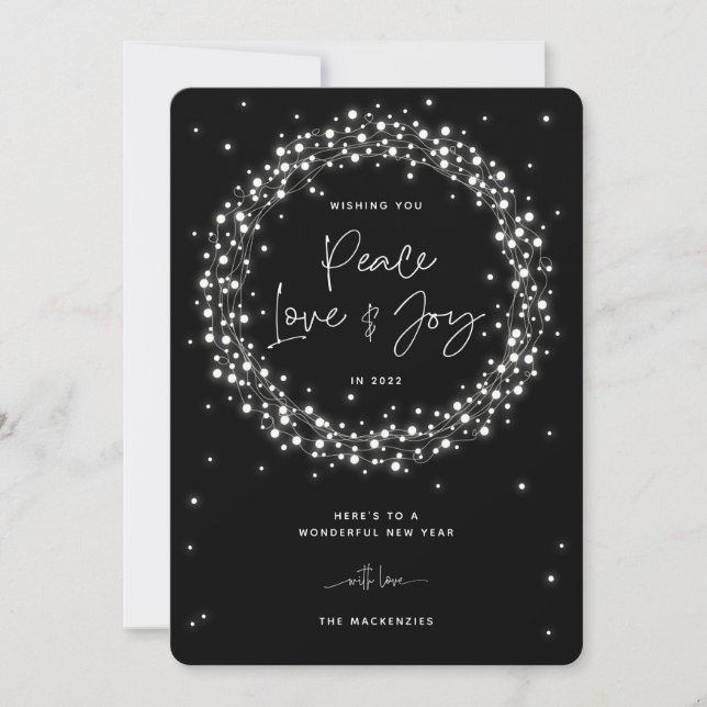 Cartes Pour Fêtes Annuelles Black Peace Love+Joie Éclairage Noël (Devant)