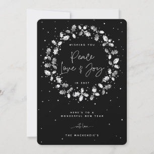 Cartes Pour Fêtes Annuelles Black Peace Love + Joy Holly Wreath