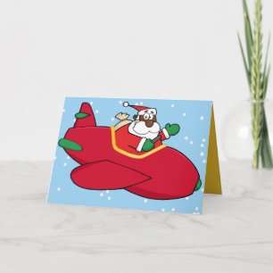 Cartes Pour Fêtes Annuelles Black Père Noël volant dans un avion